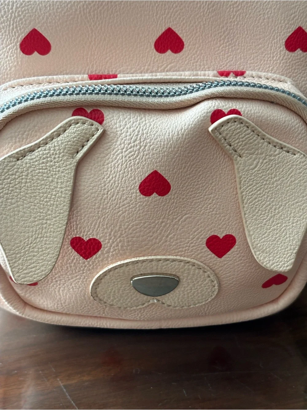 Betsey Johnson Pink Mini Puppy Backpack with Red Heart Print